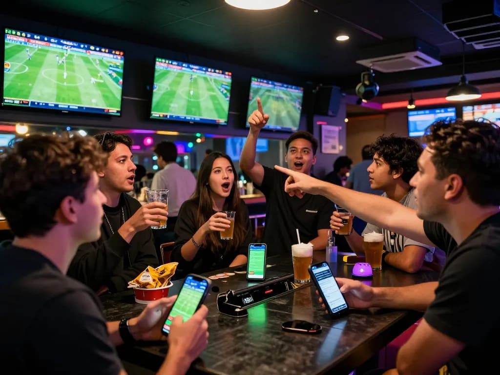 Kèo nhà cái 5 highlighted in an engaging sports betting scene with friends celebrating and watching matches.