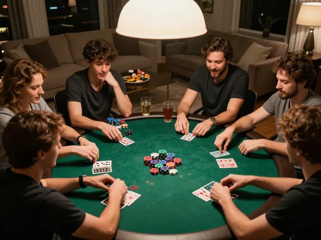 Friends enjoying a thrilling game night with poker at home, highlighting the joy and strategy of nK88 gaming.