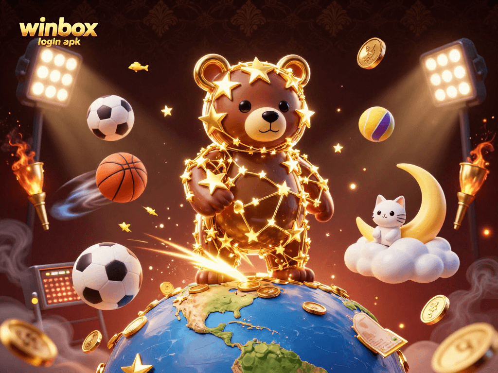 Engage with winbox login apk gameplay in this vibrant 3D illustration filled with casino action.