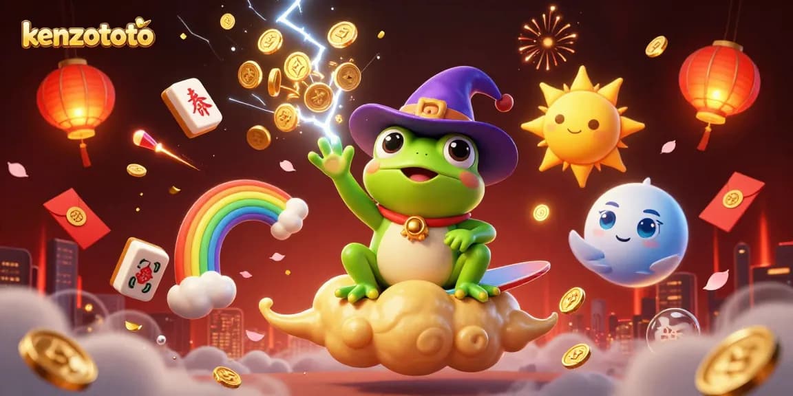 Experience the excitement with kenzototo as the weather wizard frog conjures golden coins amidst a vibrant casino scene.