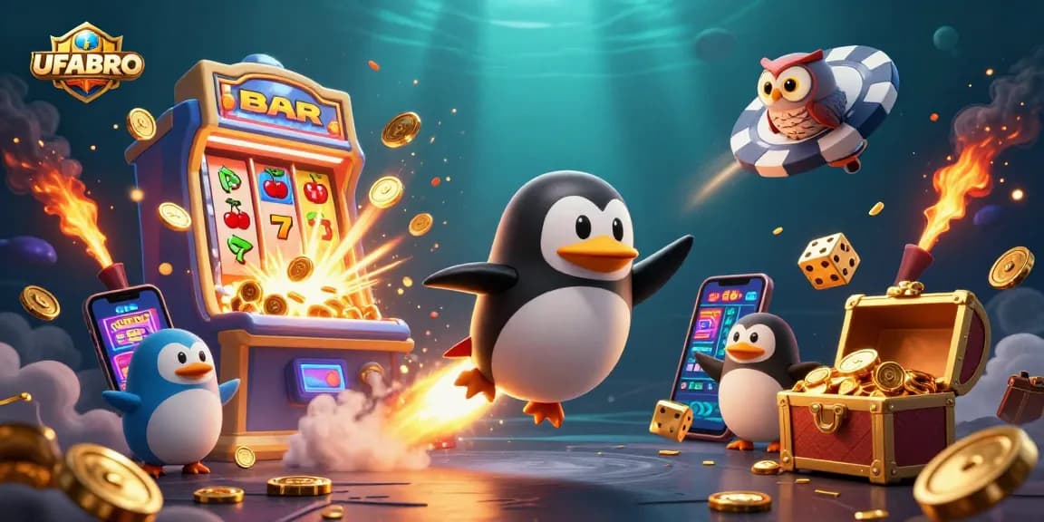 Win big at UFABRO as the golden penguin rockets through a cosmic casino adventure filled with jackpots and excitement.