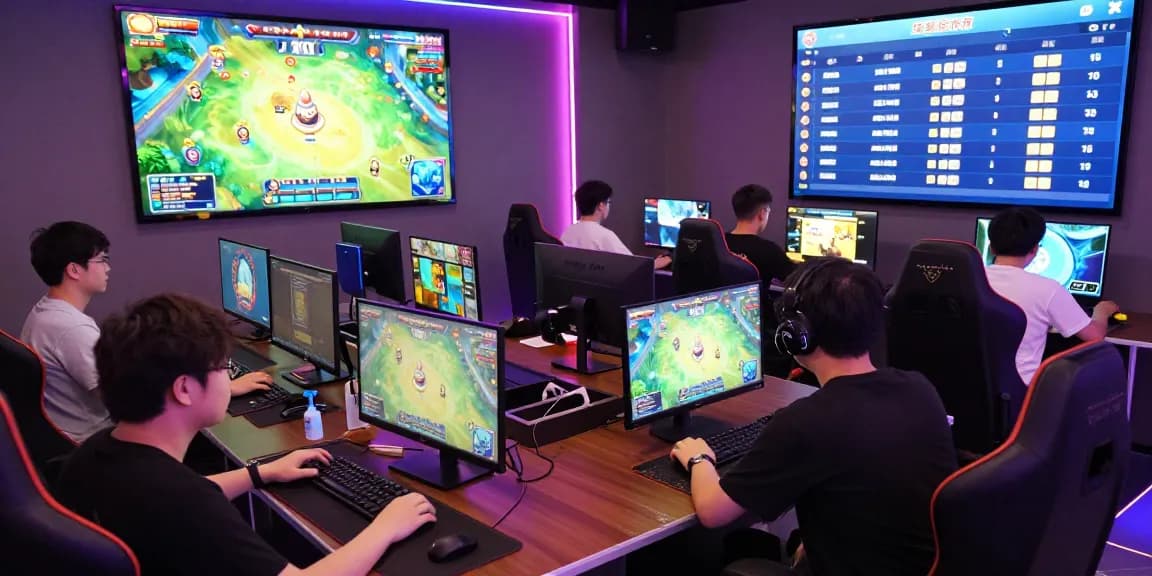 Exciting game bài đổi thưởng session with diverse players immersed in popular online games and vibrant graphics in a modern gaming environment.
