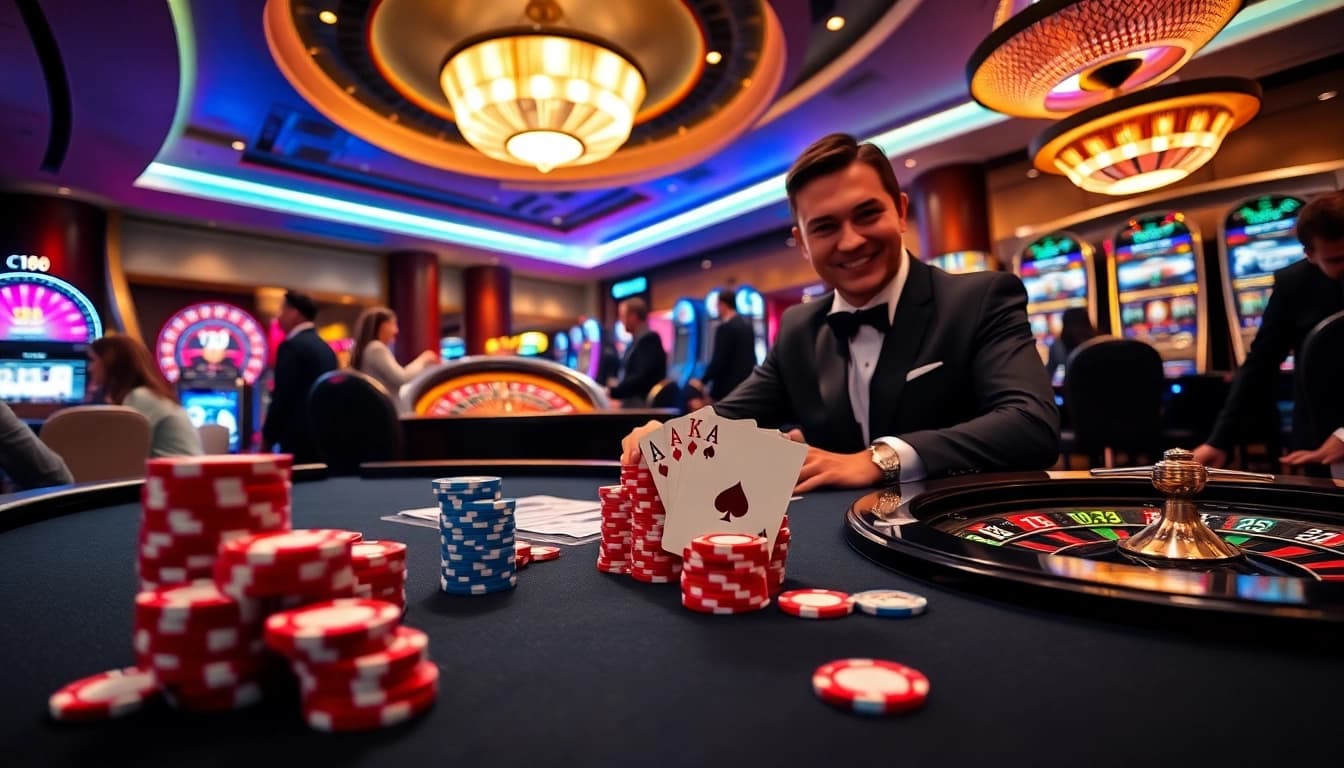 C168 engages players with thrilling casino experiences featuring poker chips and a lively atmosphere.