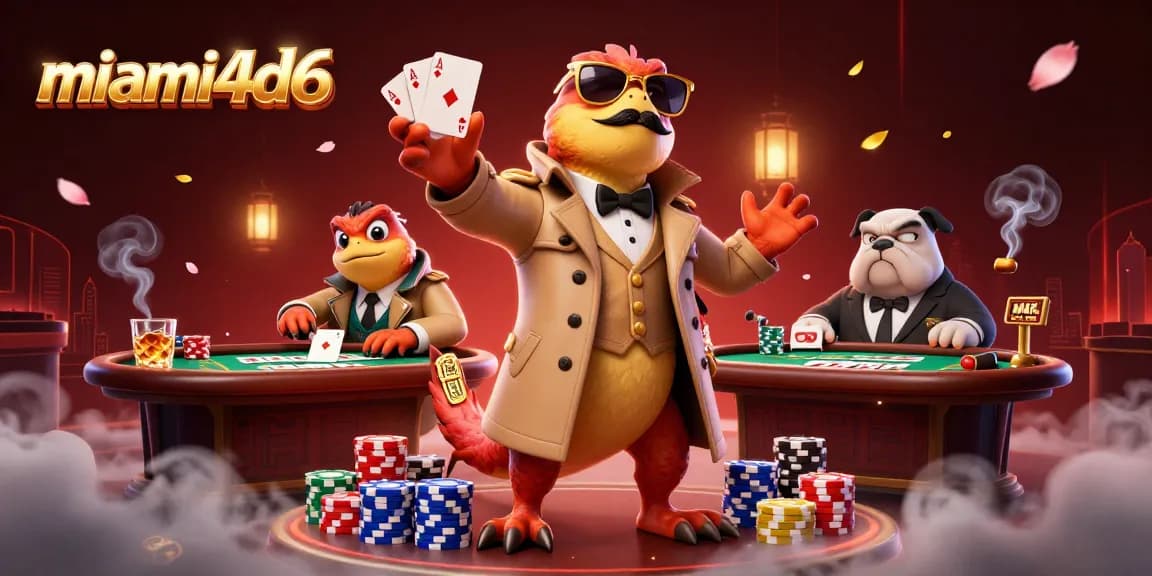 Experience thrilling gameplay at miami4d6 with 3D cartoon raptors entering VIP casino lounge!