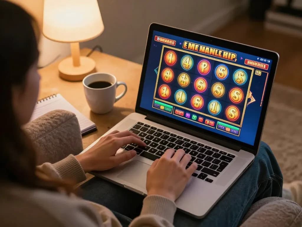 Player enjoying online slots at home using 123bmvp for a safe gambling experience.
