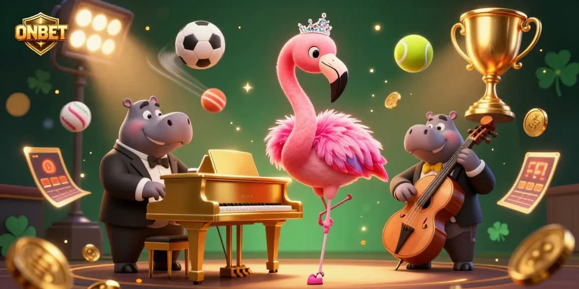 Play thrilling casino games with ONBET, featuring vibrant characters and dynamic sports elements.