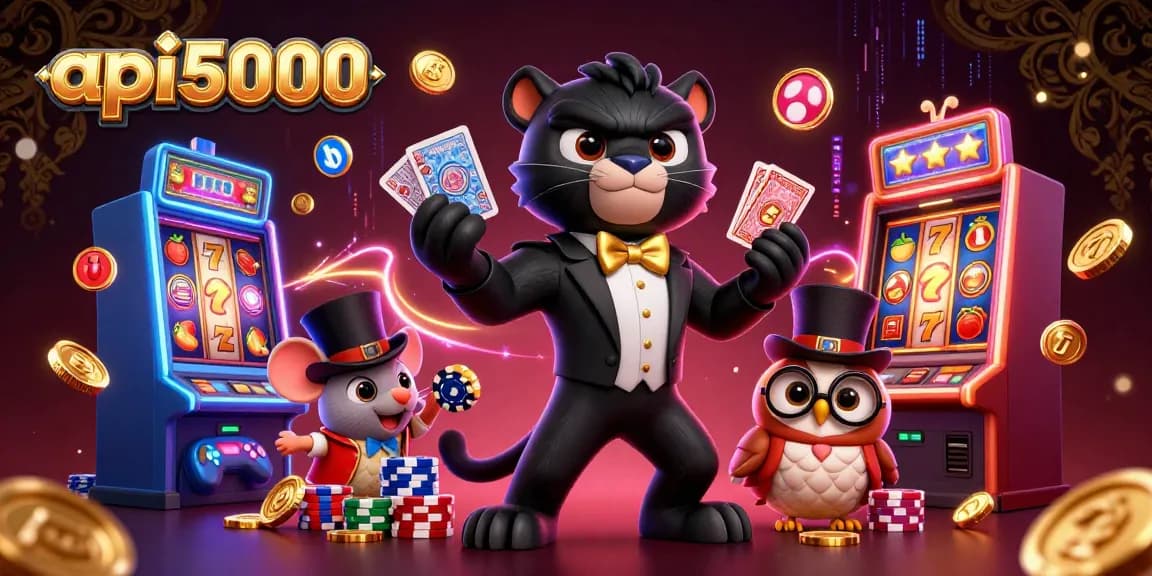 Menggandakan kesuksesan api5000 dengan karakter 3D kasino berwarna cerah dan simbol keberuntungan.