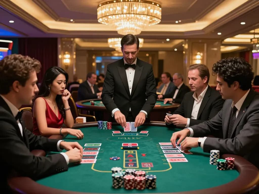 Win678 players enjoying an exciting blackjack game with vibrant casino ambiance.