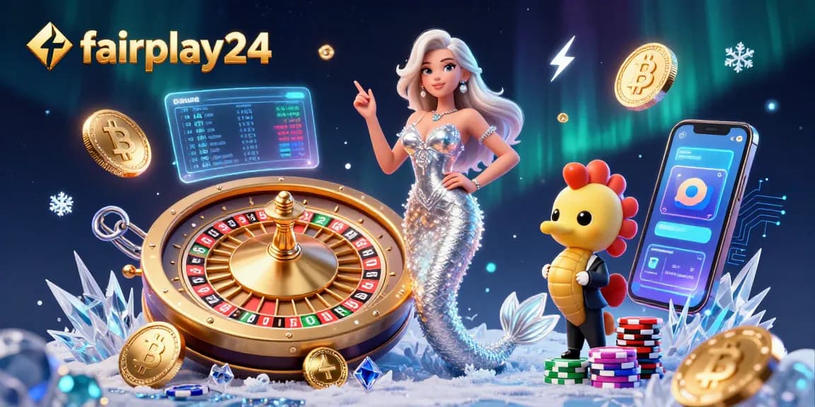 Bet dynamically with fairplay24 in a vibrant casino scene featuring roulette and crypto assets.