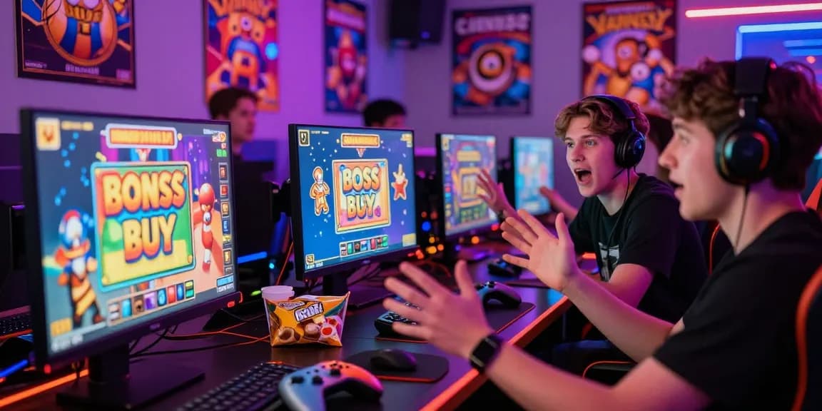 Players exploring Bonus Buy slots on https://eliotsociety.org.uk/ with vibrant gaming setup