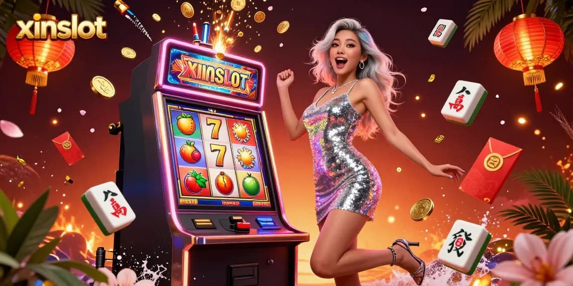 XINSLOT brings thrilling jackpot excitement with a dazzling celebration scene of a lucky player.