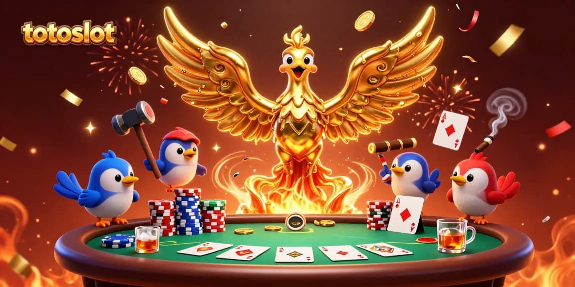Play exciting poker with totoslot as a molten phoenix showcases wealth and winning moments.