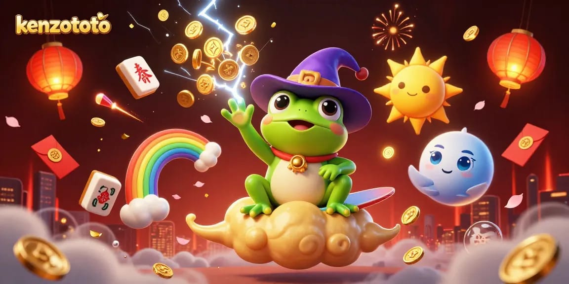 Experience the excitement with kenzototo as the weather wizard frog conjures golden coins amidst a vibrant casino scene.