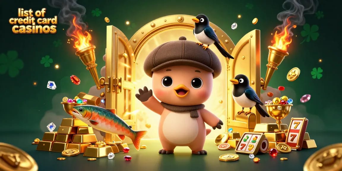 Engage with the list of credit card casinos in a vibrant 3D scene featuring Nessie and treasures.