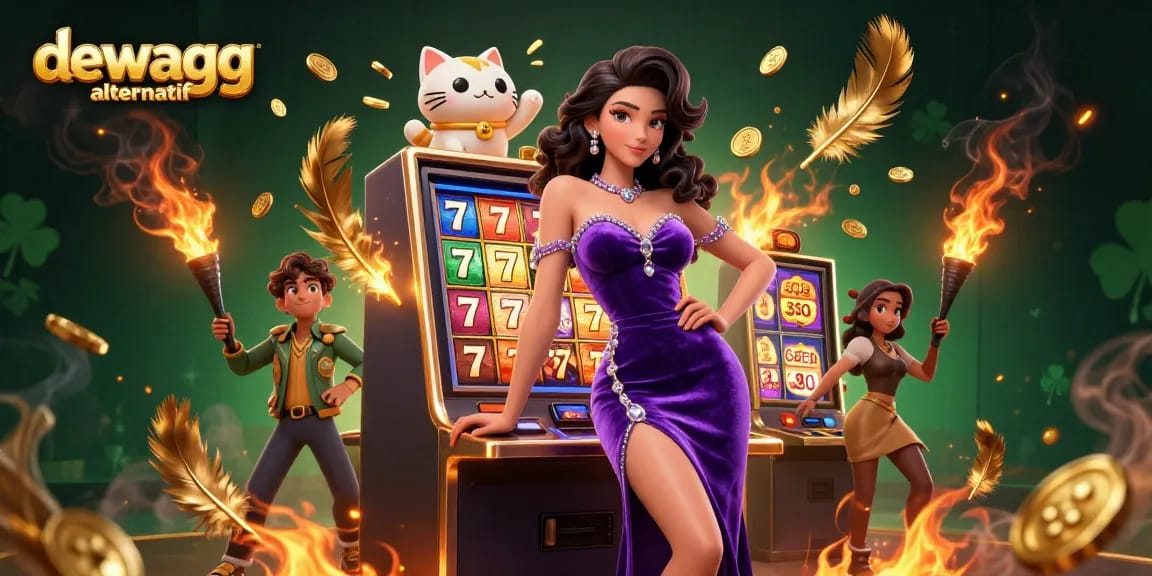 Experience thrilling gameplay with dewagg alternatif featuring a glamorous woman on a jackpot slot machine