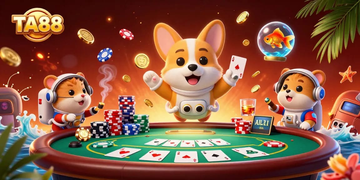 Experience TA88 action in a vibrant space casino with poker chips and floating characters.