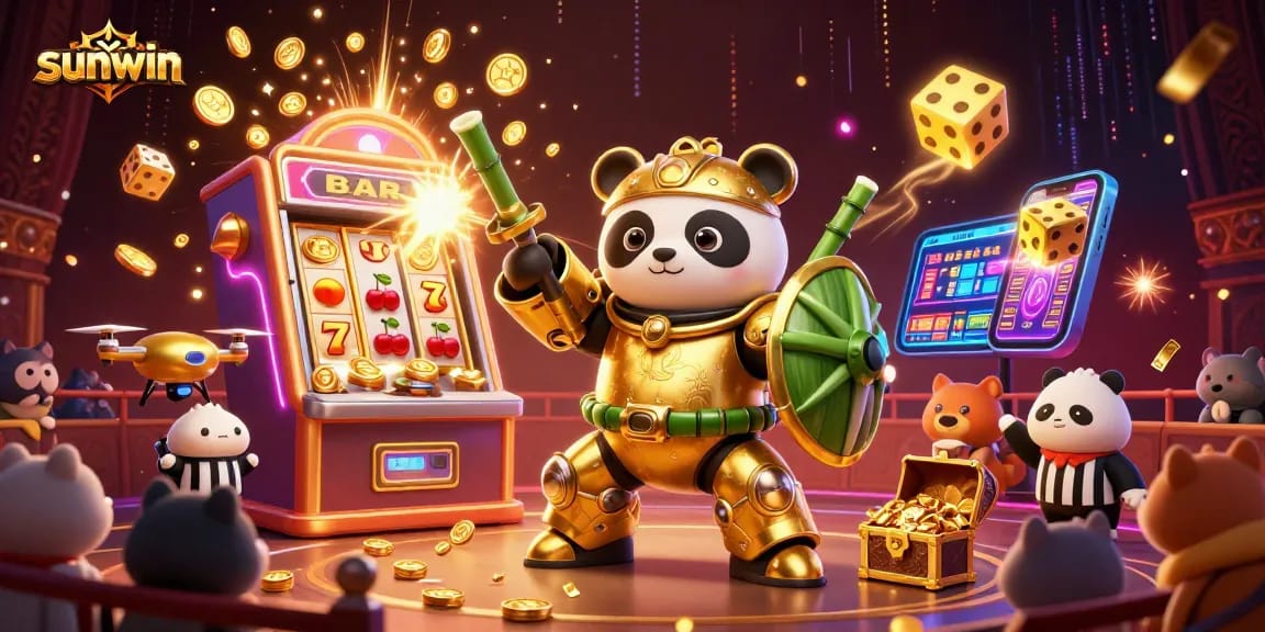 Play thrilling casino games at sunwin with golden panda pilot and jackpot elements in action