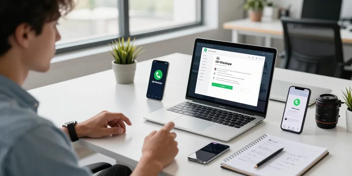 Engaging workspace with GB WhatsApp displayed on devices showcasing its features for enhanced messaging.