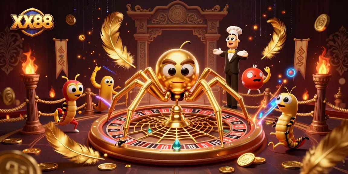 Experience thrilling bets with XX88 in this vibrant 3D casino scene featuring unique characters and elements.