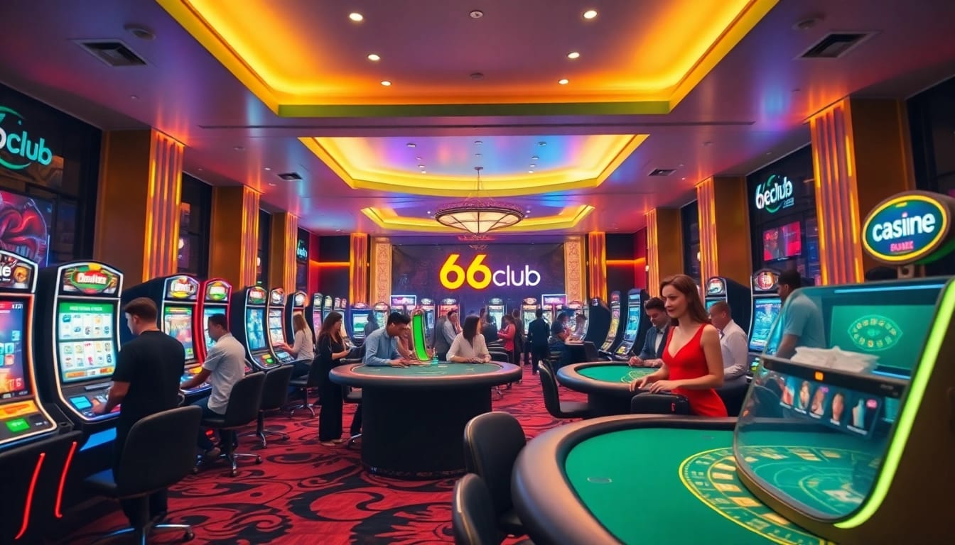 Experience the excitement of gaming at 66club's modern casino, where players enjoy vibrant gaming lounges and live dealers.