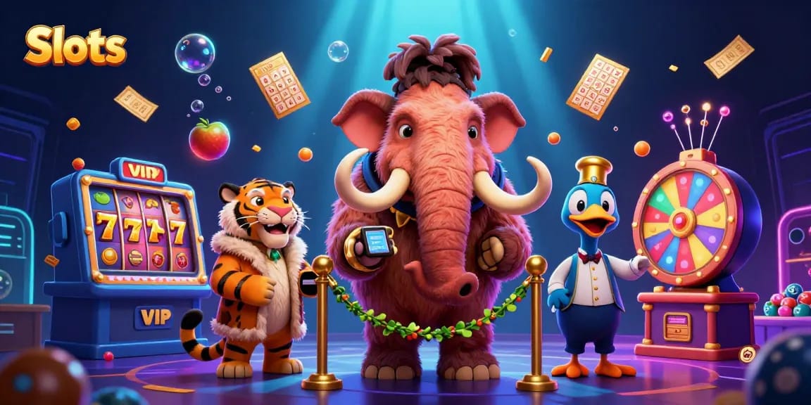 Engage in exciting Slots action with dynamic reels and colorful characters in a vibrant casino setting.