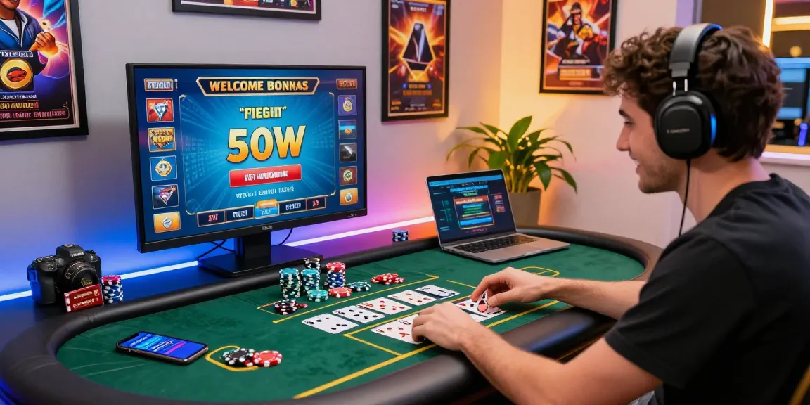 Engaging atmosphere of credit card casinos featuring an excited player at a gaming desk with casino paraphernalia.