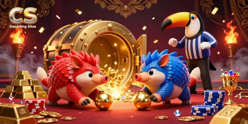 Engage in action-packed gameplay on CS Gambling Sites with vibrant pangolins and sparkling casino elements.