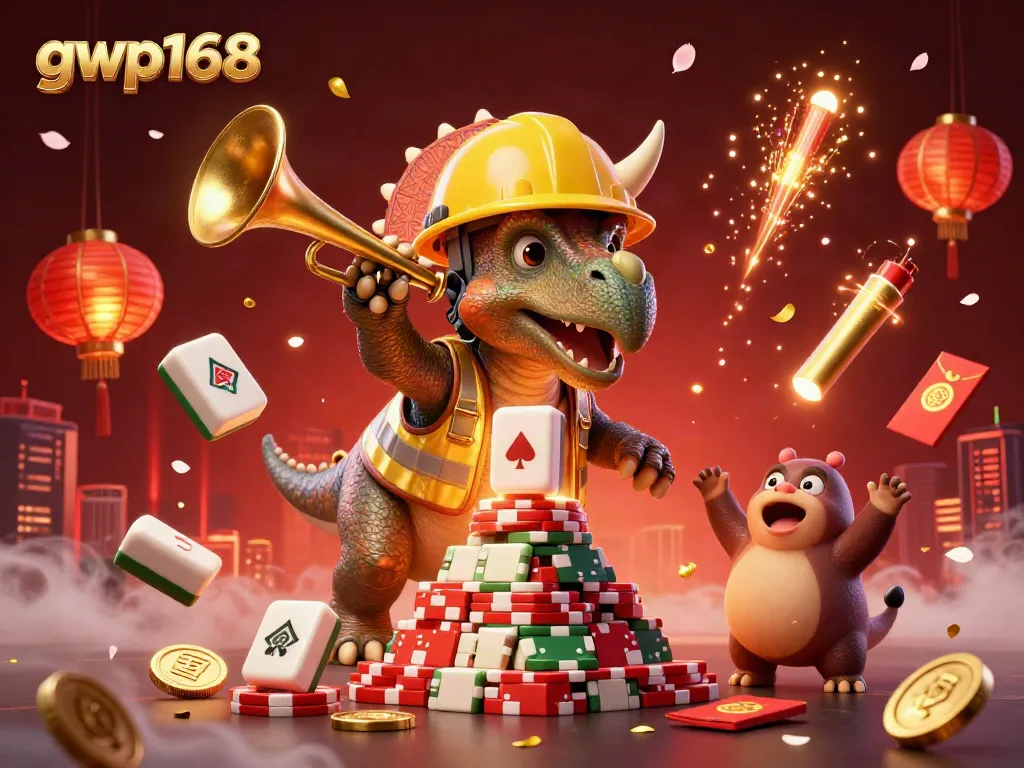 Membangun tumpukan chip poker, gwp168 diperingati dengan karakter kartun di kasino.