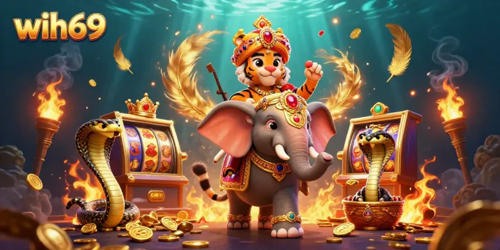 Permainan slot menarik di wih69 yang menampilkan harimau maharaja yang mengesankan dan elefant bijaksana.