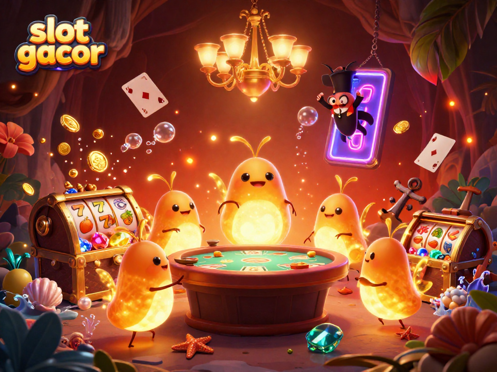Experience thrilling slot gacor action in this vibrant 3D illustration of a glowing casino.
