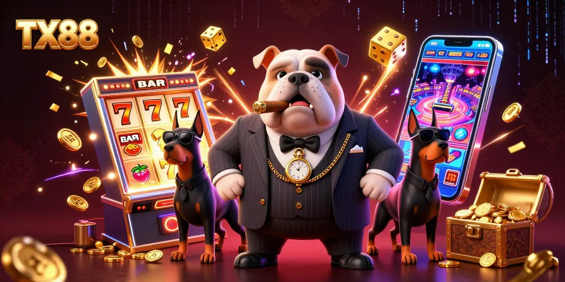 Experience TX88's exciting casino ambiance with a dynamic mafia scene featuring slot machines and rich game elements.