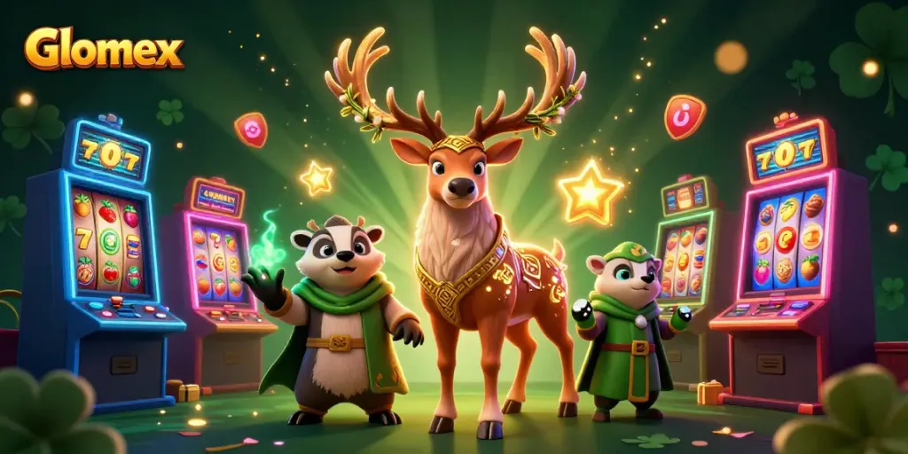 Spin slot reels at Glomex casino with vibrant characters and exciting gaming elements.