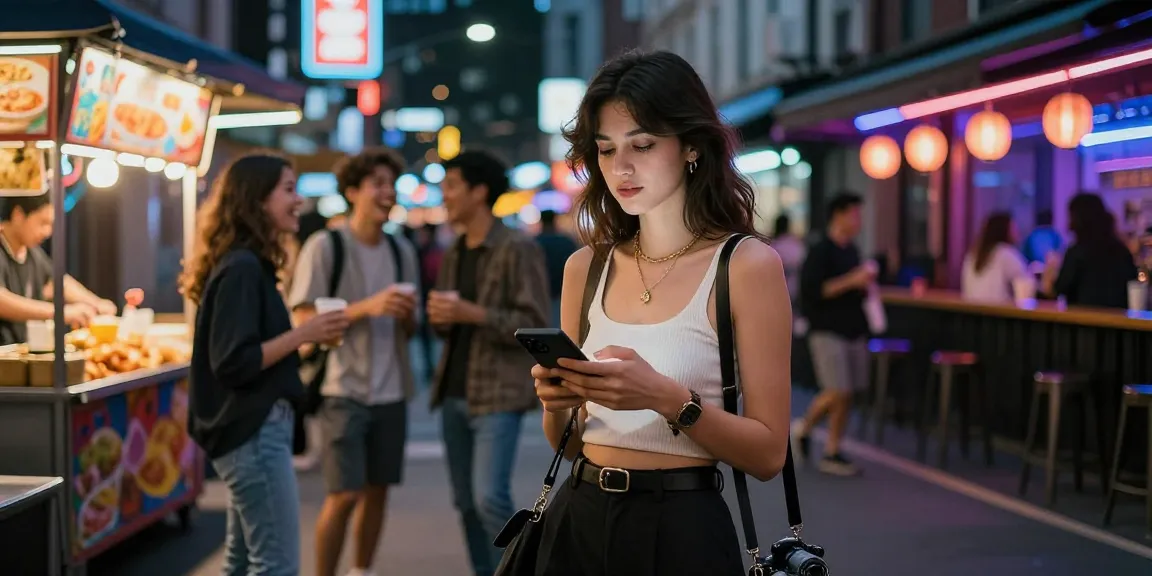 Gái gọi tận hưởng không khí sôi động của thành phố về đêm với ánh đèn neon.