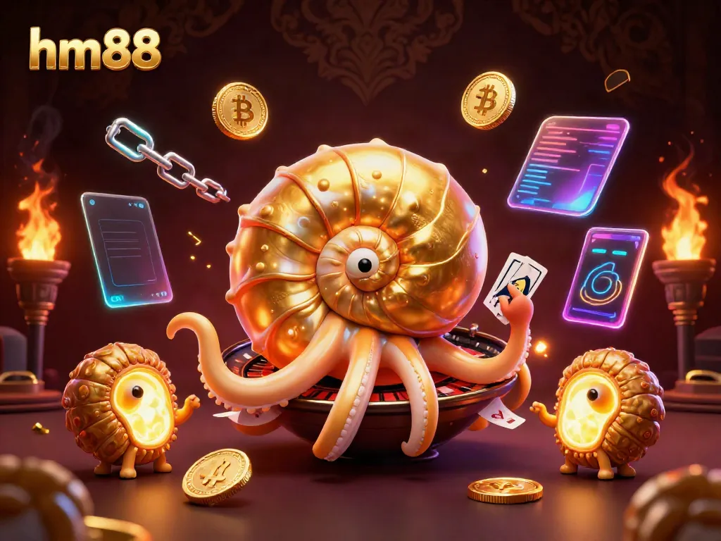 Experience thrilling gameplay at hm88 with a dynamic casino scene featuring a glowing nautilus roulette wheel.
