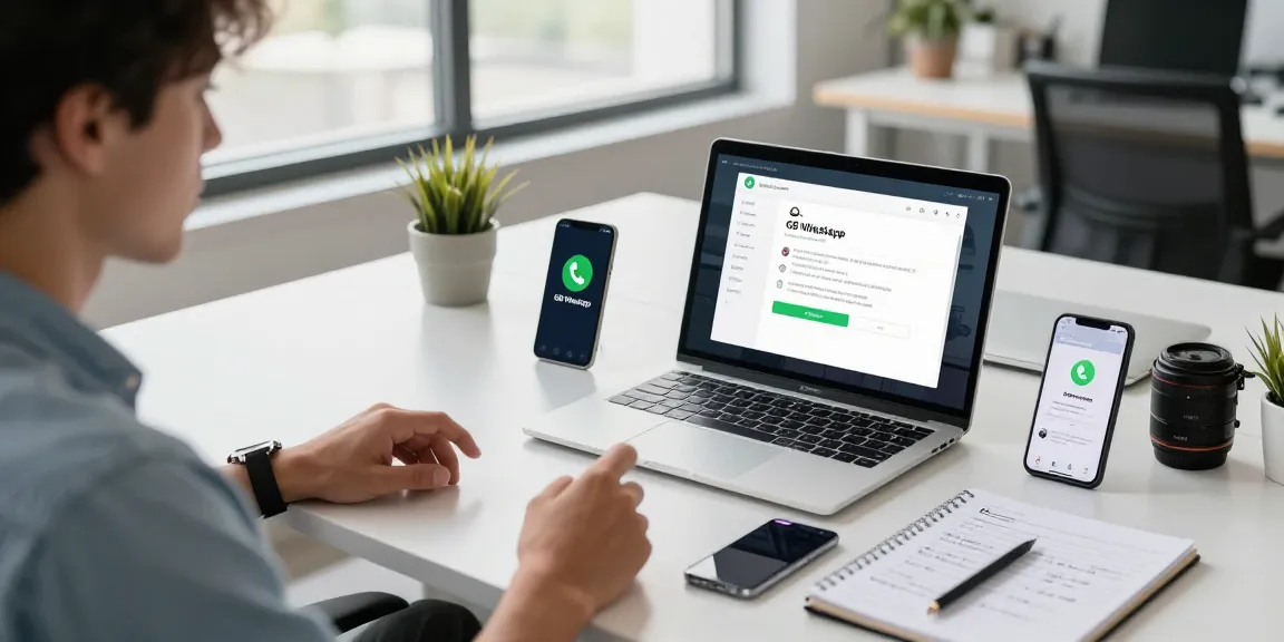 Engaging workspace with GB WhatsApp displayed on devices showcasing its features for enhanced messaging.