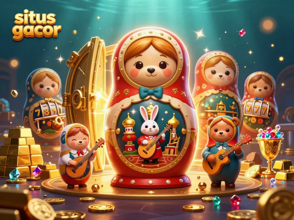 Bermain situs gacor dengan momen seru dari beruang Matryoshka dan dealer kasino menggoda gemerlap judi.