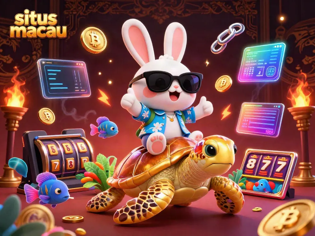 Gambarlah situs macau dengan kelinci beruntung dan penyu emas di tengah suasana kasino yang meriah.