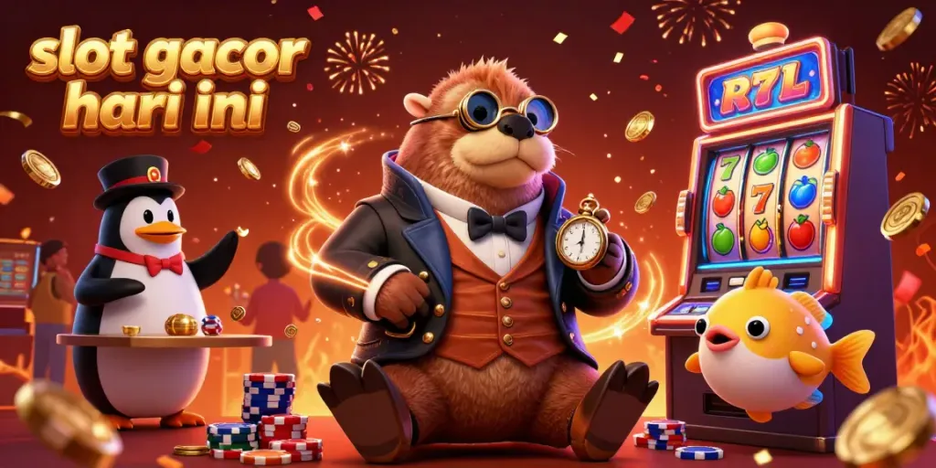 Slot gacor hari ini di ilustrasi 3D dengan walrus ceri dan dealer pingguin yang meriah.