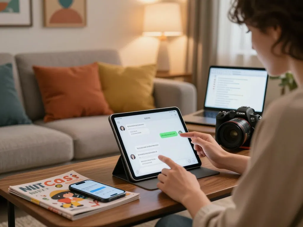 Person enjoying an nsfw chat on a tablet in a cozy living room.