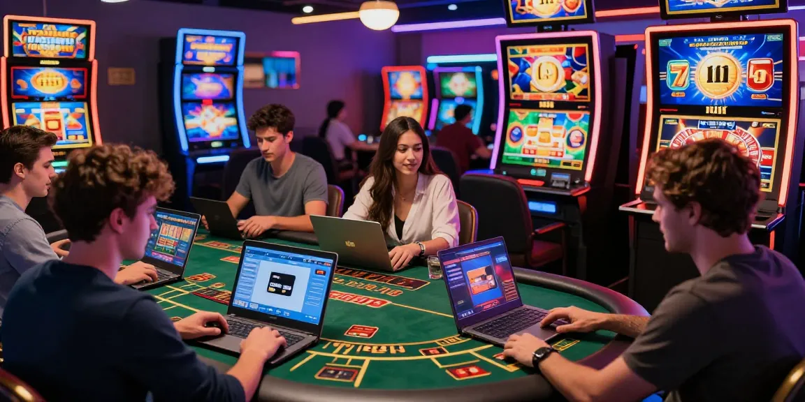 Players enjoying online credit card casinos on portable devices at https://jumpspace.org.uk, showcasing vibrant gaming atmosphere.
