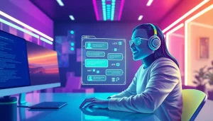 Juicy AI chatbot interface in a modern workspace with vibrant colors.