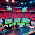 Engaging sports broadcasting scene showcasing dynamic broadcasting equipment and live coverage.