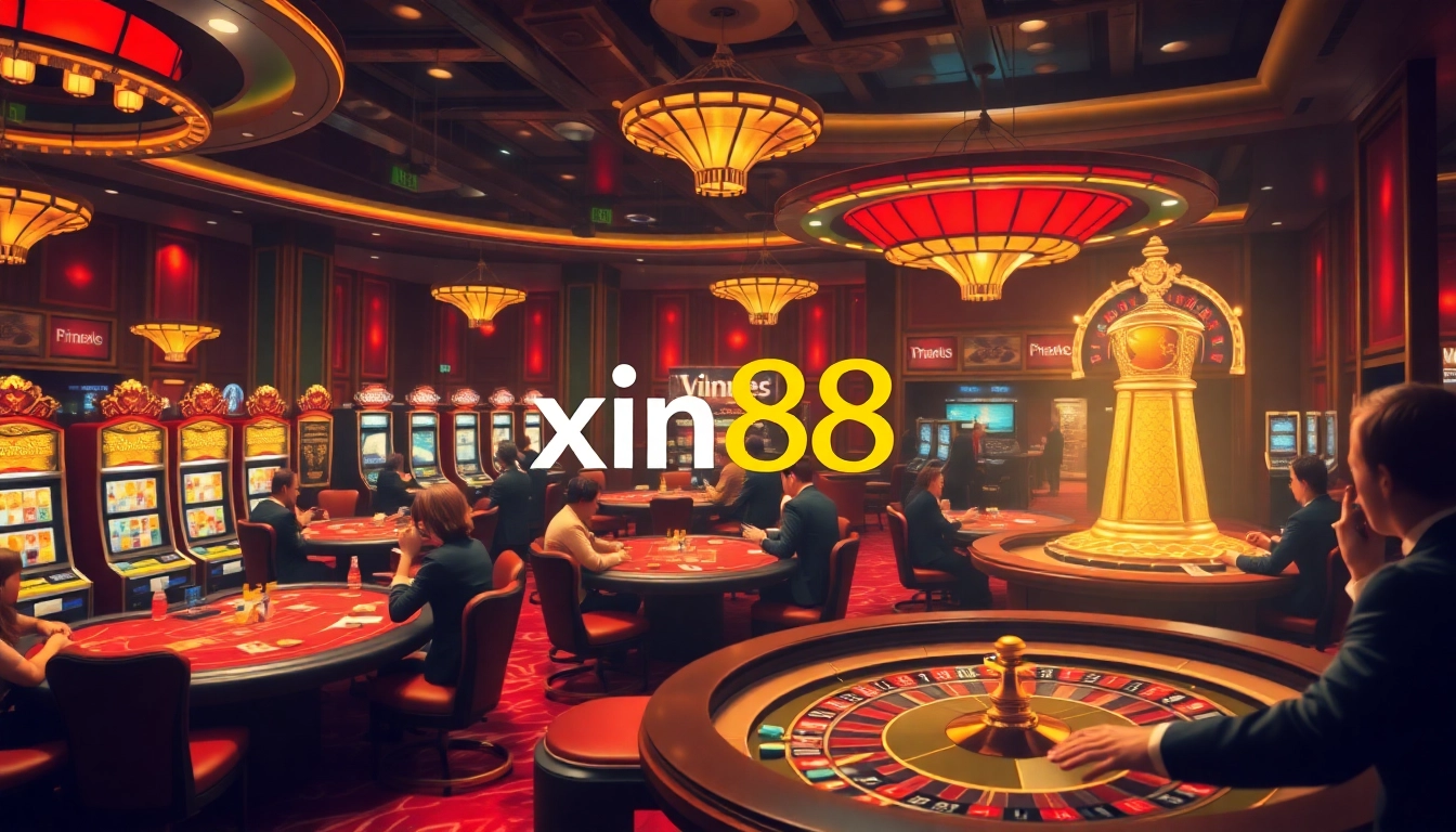 Experience the excitement of xin88 with vibrant casino tables, eager players, and luxury gaming atmosphere.