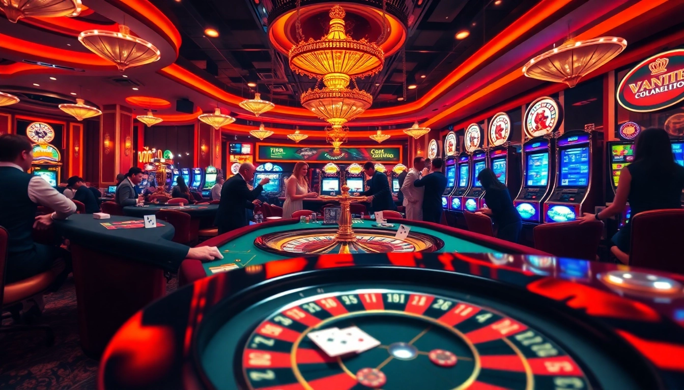 Engage in the excitement of winning with xn88 link in a luxurious casino setting featuring roulette, poker, and vibrant slot machines.