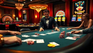 Players engaged in a thrilling game with poker chips and cards at the tg88 sale casino.