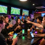 Kèo nhà cái 5 highlighted in an engaging sports betting scene with friends celebrating and watching matches.