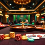 Experience raja luck at a vibrant casino with poker chips, roulette, and engaging players.