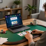 A gamer engaged in live blackjack game on 789club, showcasing an immersive online casino experience with strategic insights.