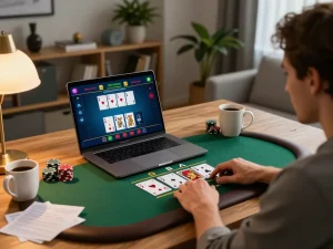 A gamer engaged in live blackjack game on 789club, showcasing an immersive online casino experience with strategic insights.