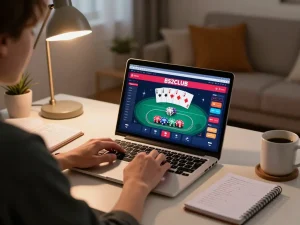 Engaging gameplay on B52CLUB with colorful poker interface and cozy home setup
